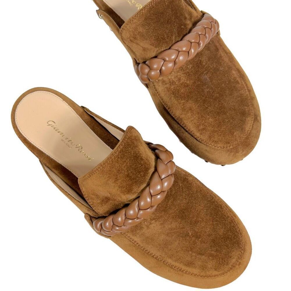 Gianvito Rossi Suede Napa Braided Detail Platform Loafer Clogs Size 40 US 10 - Picture 3 of 8